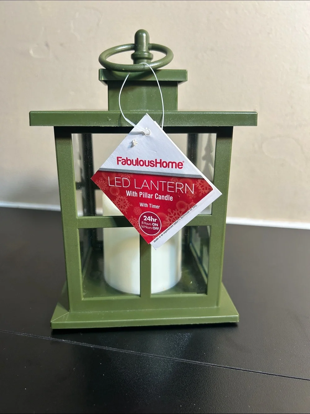 FabulousHome Sage Green LED Lantern with Flickering Candle